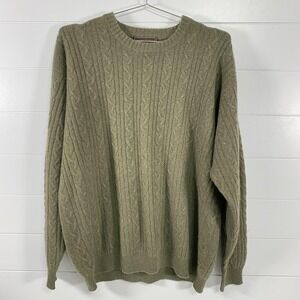 Johnston & Murphy Sweater Mens Large Olive Cashmere 2 Ply Cable Knit Crewneck